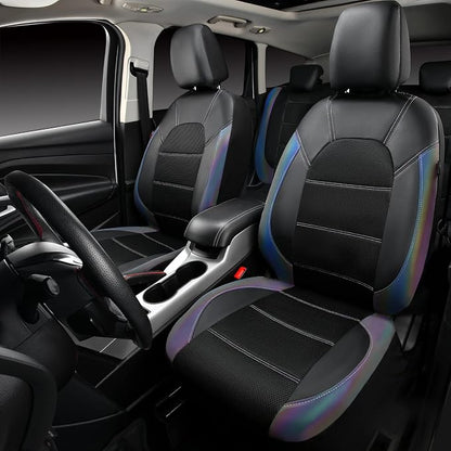 CAR PASS Leather seat Covers,Automotive Universal Sport car seat Cover Super 5mm Composite Sponge Inside,Airbag Compatible fits Most SUVs, Trucks,and Vans (Full Set,Chameleon Iridescent Reflective) - Image 2