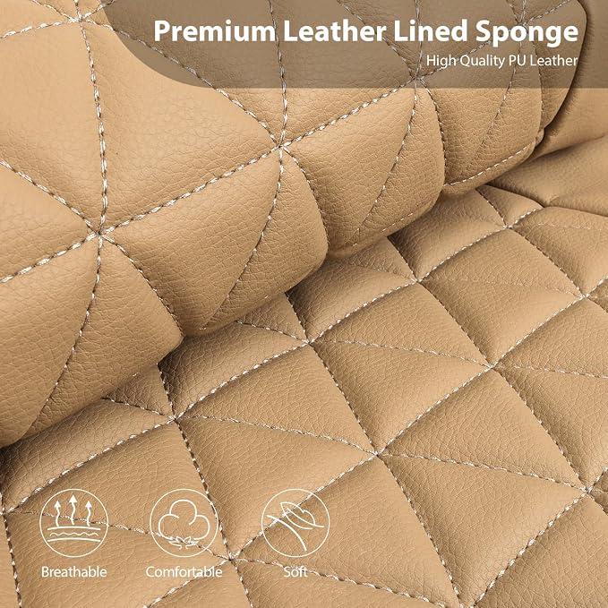 CAR PASS Bling Diamond Beige Leather Car Seat Covers Full Sets Interior Set, Waterproof Shining Glitter Sparkly Crystal Universal Armrest Fit for Automotive Truck SUV Cute Women Girl, Beige Rhinestone - Image 8