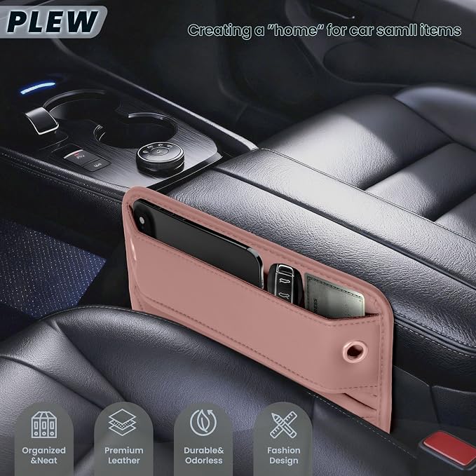2-Pack Car Seat Gap Filler Organizer - Upgraded Anti-Slip Strap Design - Premium Leather Side Console Pocket - Prevent Phone Falling - Universal Fit Car Essentials for SUV, Truck & Sedan,Pink - Image 2