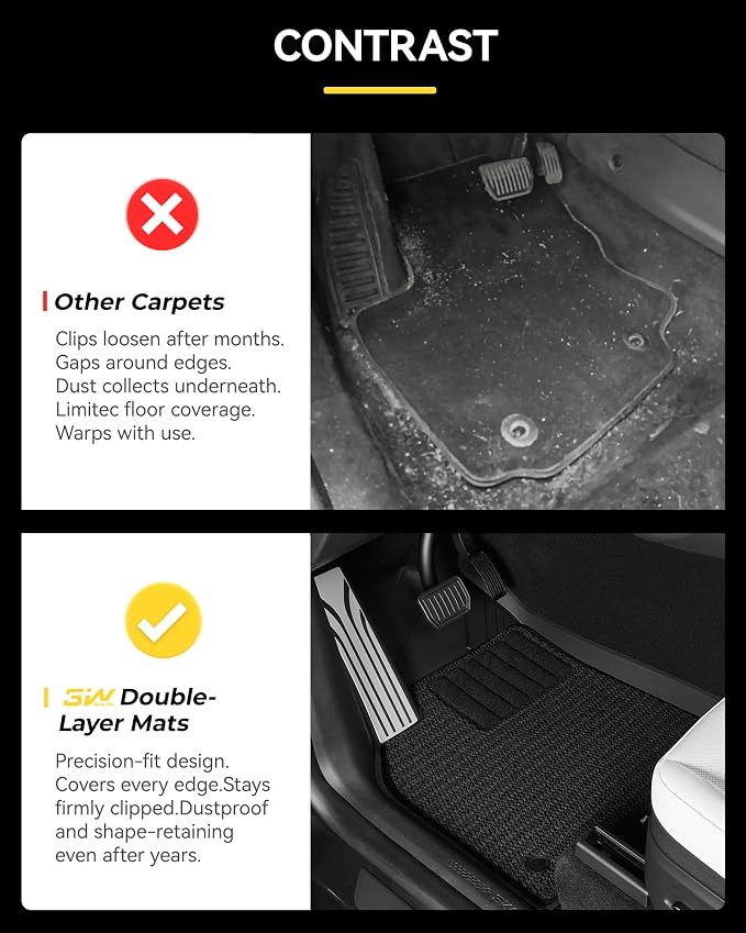 3W 9PCS Floor Mats for Tesla Model Y Juniper 2025 2026 (Not for Standard) | Metal Pedal, Carpets Double Layer, 2025 2026 Model Y Accessories, TPE All Weather Waterproof Custom Fit Liners, Vigormold™ - Image 7