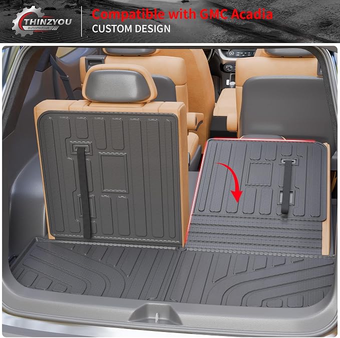 Trunk Mat with Backrest Mat for 2017-2023 GMC Acadia 6&7 Seats | Cargo Mat Cargo Liner Trunk Liner TPE All Weather Back Seat Cover Protector 2022 Acadia Accessories - Image 6