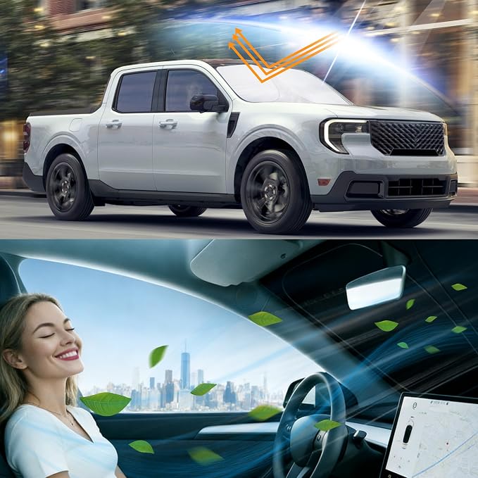 Windshield Sun Shade for 2022-2026 Ford Maverick Hybrid XL XLT Lariat Truck | Foldable, Full covered for windshield, Block UV Rays, Heat Reduction, Easy to install, Keeps Car Cooler - Image 6