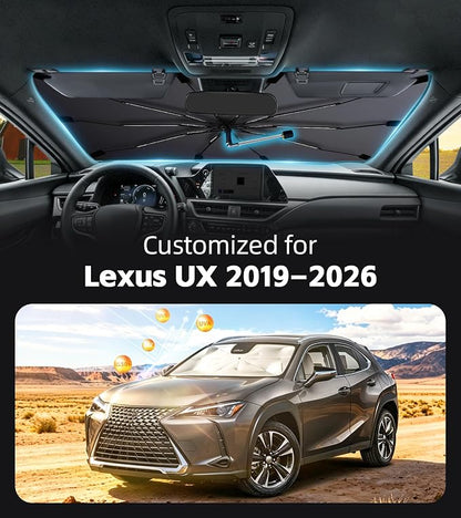 Windshield Sun Shade for Lexus UX 2019-2026 with 360° Rotating Shaft | Custom Fit Umbrella Sunshade for UV Blocking, Interior Heat Protection, Easy Storage, UPF 50+ Cool Windshield Cover - Image 2