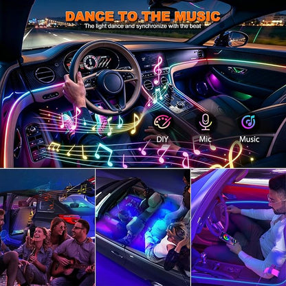 Jushope Interior Car LED Strip Lights, USB Car Ambient Lighting (10 in 1) | Dynamic Dream-color Chasing Wireless APP Control Music Sync Flexible Acrylic LED Lights for Car - Image 5