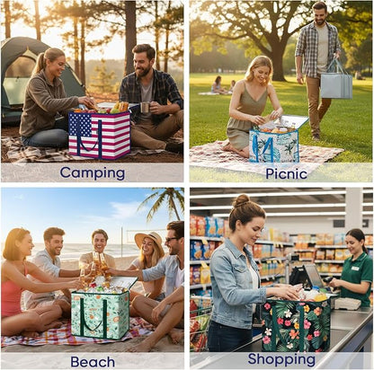 BALEINE 2PK Insulated Reusable Grocery Bags, Collapsible Cooler Bag for Groceries, Heavy Duty Large Insulated Bag (16''x9''x13'', Patroit Celebration) - Image 6