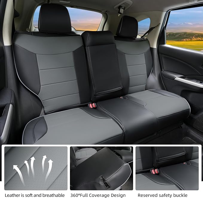 Lolcar CRV Seat Covers Custom Fit for Honda CRV 2015 2016 Full Set Car Seat Cover for SUV, Leather Truck Seat Protectors,Faux Leather (Black/Gray) - Image 5