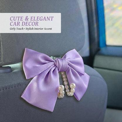 2 PCS Bow Pearl Car Seat Headrest Hook – Cute Purse Hook for Car, Girly Interior Decoration Accessories Hook Hanger, Seatback Holder for Purses & Bags, Elegant Car Organizer (Lavender Purple) - Image 6