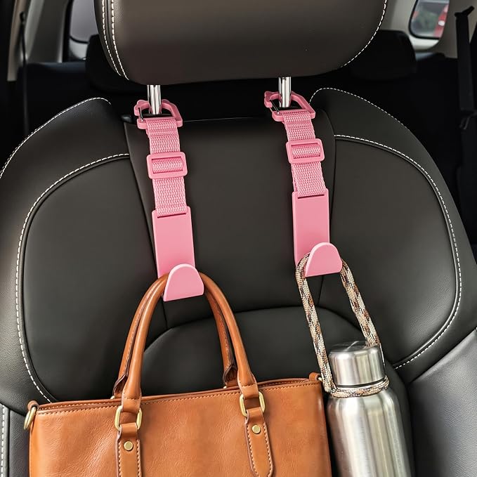 Amooca Anti-drop Car Headrest Hooks 4 Pack Seat Organizer for Bags | Universal Fit Cars SUV Truck, Adjustable, Holds Backpack Water Bottle Handbags Groceries, 40lb Heavy Duty, Clip Design - Image 2