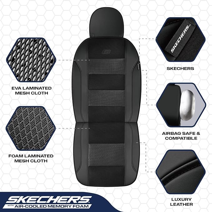 Skechers Seat Covers, Air-Cooled Memory Foam Car Seat Covers Front Seats, Airbag Compatible,Universal Fit for Most Cars, SUVs, Vans and Trucks,Black - Image 4