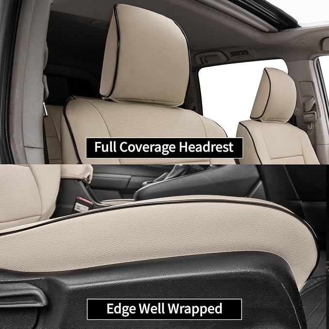EKR Car Seat Covers Custom Fit for Toyota 4Runner(5 Seats) Full Set | for Toyota 4Runner 2003-2009(Manual Front Seats)Full Wrap,Airbag Compatible,Waterproof Pet-resistant,Faux Leather(Beige) - Image 5