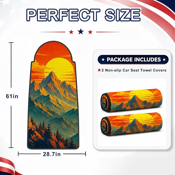 Car Seat Towel Cover 2 Pack for Front Seats, Sweat Absorbent Car Seat Protector with Non-Slip Backing, Waterproof Towel Car Seat Covers for Runners, Gym, Swimming, Beach, Mountain Sunset - Image 7