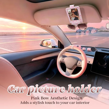 Sunglass Holder for Car, 2 in 1 Sunglass Visor Clip with Photo Frame | Leather Cloth, Magnetic Interior Car Accessories, Holds Paper Tickets, Universal Visor Fit, Custom Photo Slot, Pink - Image 6