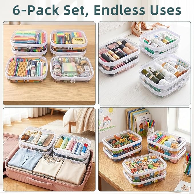 Clear Hard Shell Zipper Cases (6 Packs), Plastic Hard Sided Zippers Pouches Clear Hardshell Pencil Case For Storage, Diaper Bag Organizer Bliss Bins 6*Medium - Image 2