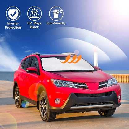 Windshield Sun Shade for 2013-2018 Toyota RAV4 Accessories | Full covered, Foldable & Durable, Block UV Rays, Reduce Heat, Easy to install, Keep Car Cooler - Image 6