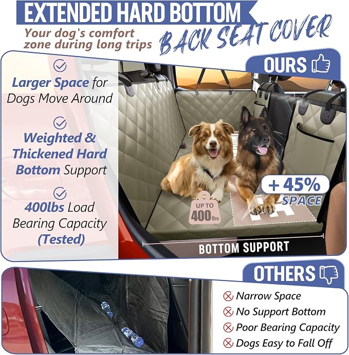 Dog Truck Seat Cover for Back Seat, Hard Bottom Pet Hammock, XL | for F150, RAM1500, Sierra, Tundra, Silverado Full-Size Crew Cab Trucks, Extender Space, Sturdy Oxford, Waterproof, Khaki - Image 2