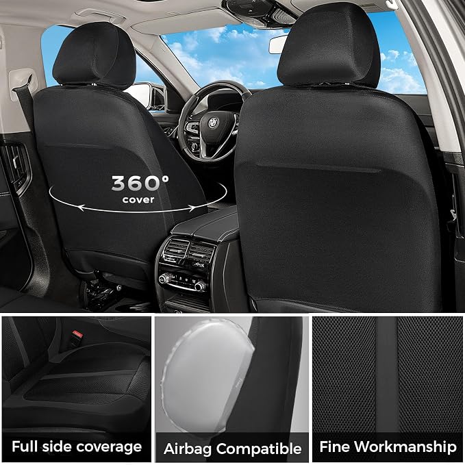 Seat Covers, Car Seat Covers Full Set, Black Seat Covers for Cars 5 Seats, Breathable Car Seat Protector, Front and Rear Car Seat Cushion, Automotive Seat Covers Universal Fit for Most Cars SUV Trucks - Image 2