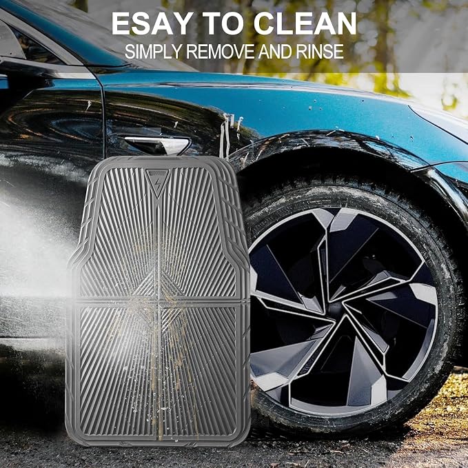 CAR PASS Gray Rubber Car Mats, All Weather Floor Mats Full Set, Waterproof Trim-to Fit Anti-Slip Easy Clean Heavy Duty Automotive Pad for Cars Trucks SUV Sedan Van, 3 Pcs All Grey Rubber - Image 6