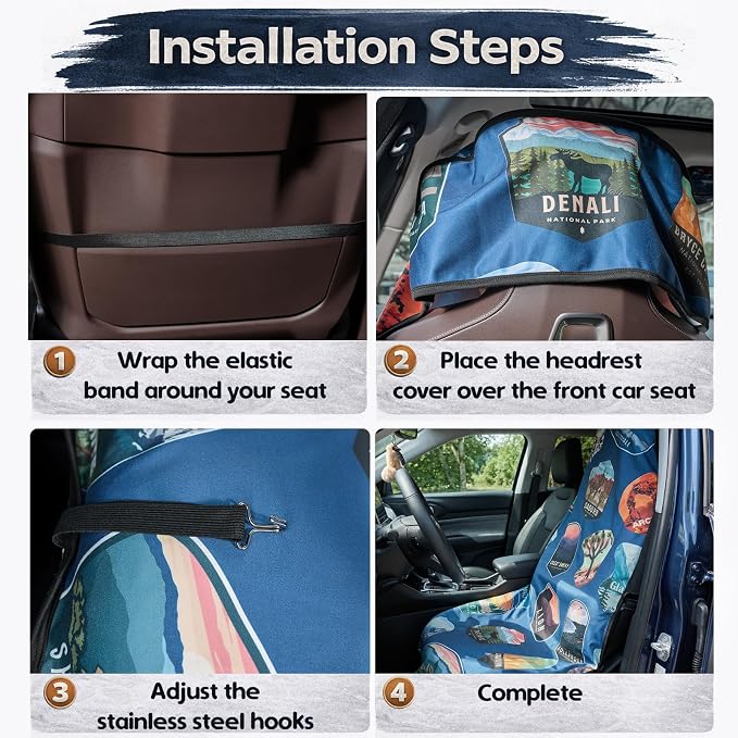 Front Waterproof Car Seat Towel Cover,Sweat Seat Protector for Cars & SUVs | Includes Headrest Cover with Fixed Hooks for Secure Placement after Gym, Beach, Swimming and Outdoor Activities - Image 7