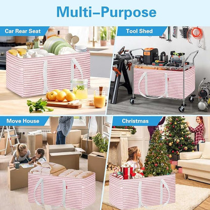 LHZK Standing Extra Large Utility Tote Bag with Metal Wire Frame and the Sides Rinforced, Extra Large Tote Bag with Handle, Reusable Grocery Bags Foldable, Beach Bag, Car Tote (Pink, 26''x15''x13'') - Image 9