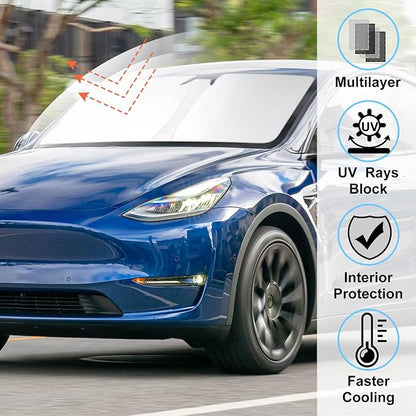 Windshield Sunshade for 2025 2026 Model Y Juniper/Model 3 | Full covered for windshield, Foldable & Durable, Block UV Rays, Reduce Heat, Easy to install, Keeps Car Cooler - Image 2