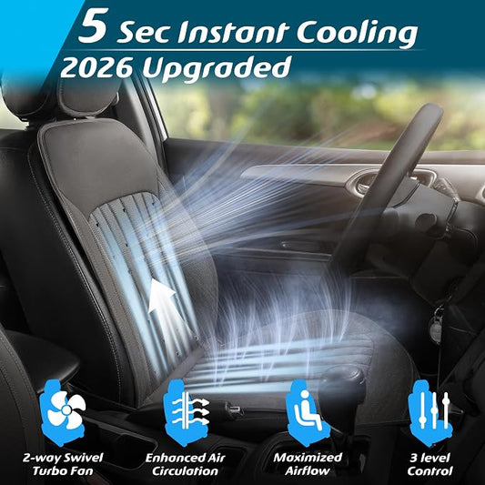 2026 Upgraded Cooling Car Seat Cover Front Seat, 12V-24V Ventilated Cooling Car Seat Cushion, Cooled Seat Cover for Car SUV Truck Universal Fit, Stone Grey - Image 2