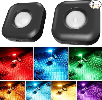 2PCS Car LED Lights Interior Wireless, 7 Color Ambient Lighting | USB-C Rechargeable 15H Battery, Smart Sync Car Decor Gifts for Men Women Teens All Vehicle Truck RV SUV Motorcycle by ALDST