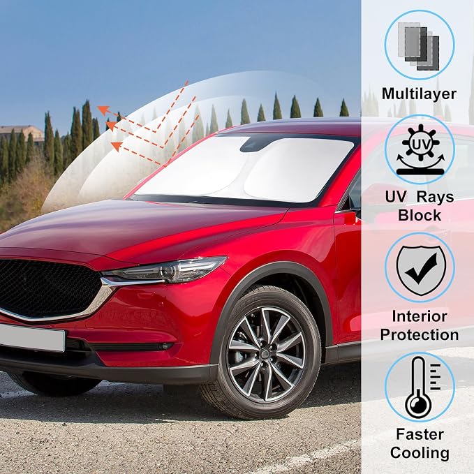 Windshield Sun Shade Sunshade for 2017-2026 Mazda CX5 CX-5 | Full covered for windshield, Foldable & Durable, Block UV Rays, Reduce Heat, Easy to install, Keeps Car Cooler - Image 2