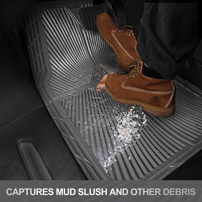 CAR PASS Gray Rubber Car Mats, All Weather Floor Mats Full Set, Waterproof Trim-to Fit Anti-Slip Easy Clean Heavy Duty Automotive Pad for Cars Trucks SUV Sedan Van, 3 Pcs All Grey Rubber - Image 4