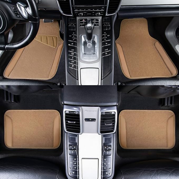 CAR PASS Beige Leather & Waterproof Car Carpet Floor Mats, Universal Car Mats Fit for SUV,Vans,sedans, Trucks,Set of 4pcs Car Carpet with Anti-Slip nibbs Driver Heel Pad (All Beige) - Image 3