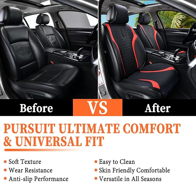 Coverado Front Seat Covers, 2PCs Seat Covers for Cars, Car Seat Cushion Waterproof Leather Car Seat Protector, Driver Seat Cover Universal Fit for Most Sedans SUV Truck Black&Red - Image 4