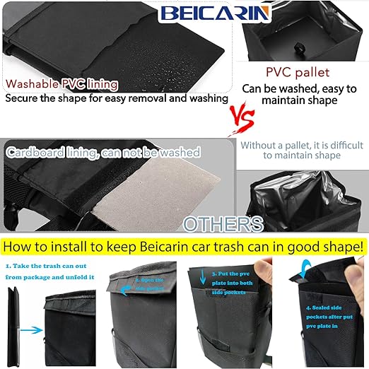 Car Trash Can with Lid - Trash Bag Hanging with Storage Pockets Leak-Proof SUV Organizer Collapsible and Portable Waterproof Truck Garbage Bin, 2.6 Gal Large Capacity Multipurpose Trash Bin for Van - Image 2