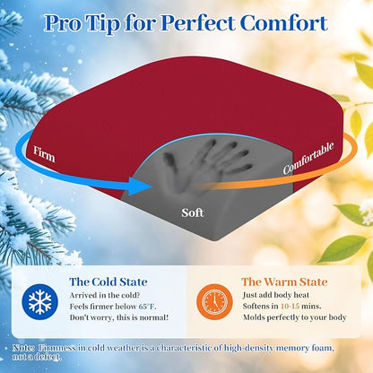 TranquilRelax 2XL Memory Foam Seat Cushion for Office Chair, 3.7-Inch, Red | Medium-firm Support for Long Sitting, Washable Mesh Cover, Non-slip Base, Perfect for Car Seats & Short Drivers - Image 8