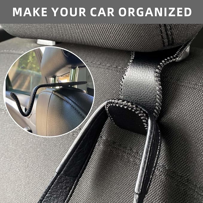 Headrest Hooks for Car, 2 Pack Back Seat Purse Hook Leather Hanger Holder Hook for Hanging Purses and Bags and Coats Black - Image 8