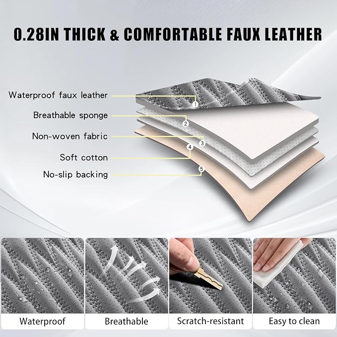 WELLDO Car Seat Covers, 5 Seats, Gray, w02 | Waterproof, Scratch-Resistant, Breathable & Easy to Clean, Universal Fit for SUV Sedan Truck, Full Set - Image 7
