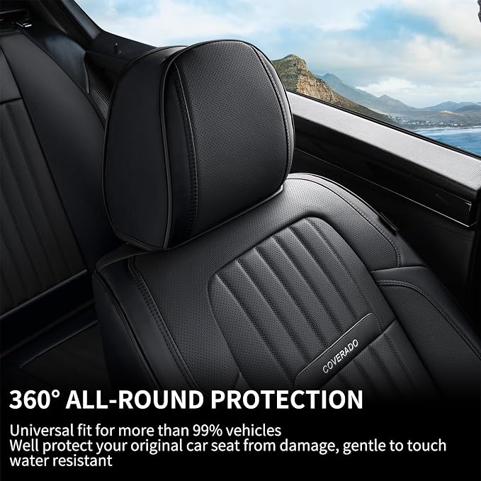 Coverado Car Seat Covers Full Set, Seat Covers for Cars, Black Car Seat Cover, Car Seat Protector, Nappa Leather Car Seat Cushion, Waterproof Car Seat Covers Front Seats and Back Fit for Most Cars - Image 7