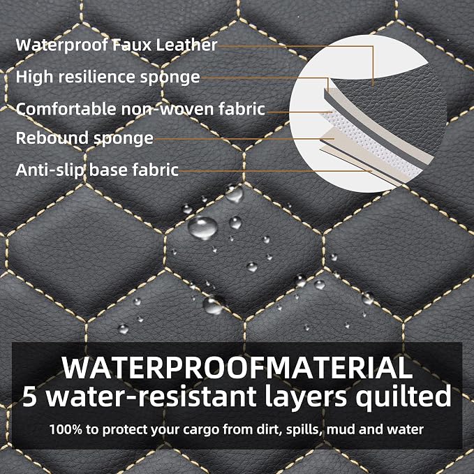 Elantrip Leather Car Seat Covers Front 2PC Black Gold Luxury Waterproof | Black faux leather with gold accents — luxury diamond-quilted interior upgrade - Image 3