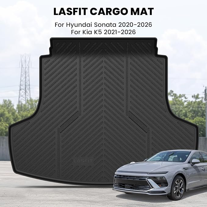 LASFIT Cargo Mat for Hyundai Sonata 2020-2026 / Kia K5 2021-2026 | All Weather TPE Custom Fit Car Trunk Mats Cargo Liners Accessories, Black - Image 2