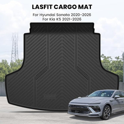 LASFIT Cargo Mat for Hyundai Sonata 2020-2026 / Kia K5 2021-2026 | All Weather TPE Custom Fit Car Trunk Mats Cargo Liners Accessories, Black - Image 2