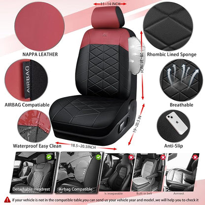 CAR PASS Memory Foam Leather Seat Covers Full Set, Breathable Perforated Nappa Leather Seat Covers Universal Fit for Most Sedans,SUV,Trucks Thick 3D Foam Comfort, Airbag Compatible Black Burgundy Red - Image 2