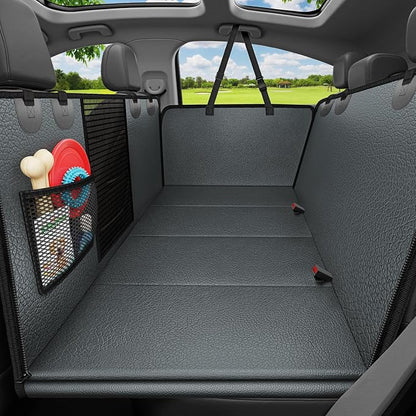 URPOWER PU Leather Hard Bottom Dog Car Seat Cover, Back Seat Extender | 400 lbs Support, 45% More Space, Waterproof, Mesh Window, Scratch Resistant, Non-Slip, Easy Care, Dog Seat Belt Included by URPOWER