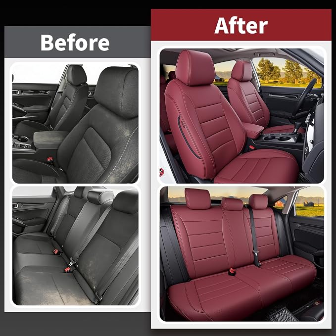 HKZ Custom Fit Civic Seat Cover Full Set for Honda Civic 4 Door Sedan-Only (Sport 2022 2023 2024) & (LX 2022-2025),5-Seats Full Set,Leather Seat Protector(Burgundy) - Image 6