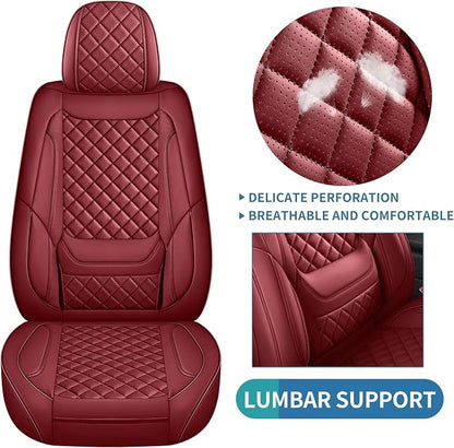 Leather Car Seat Covers Full Set Automotive Seat Protectors | Breathable Waterproof Durable Full Surround & Lumbar Support Design Non-Slip Universal Fit for Most Cars SUVs Trucks Vans Red - Image 9