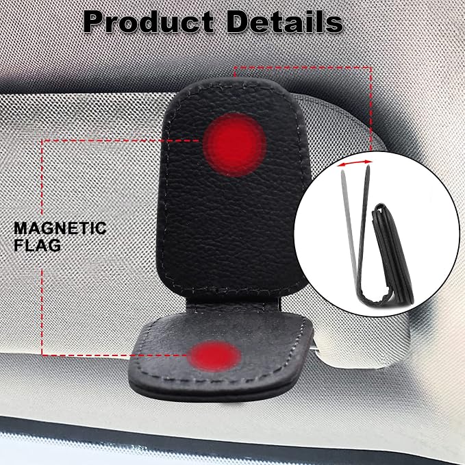 2 Pack Leather Car Visor Sunglass Holder, Magnetic Leather Glasses Eyeglass Hanger Clip for Car, Sunglass Clip Glasses Holder for Car Visor（Black） | Leather Glasses Eyeglass Hanger Clip for Car, Sunglass Clip Glasses Holder for Car Visor - Image 3