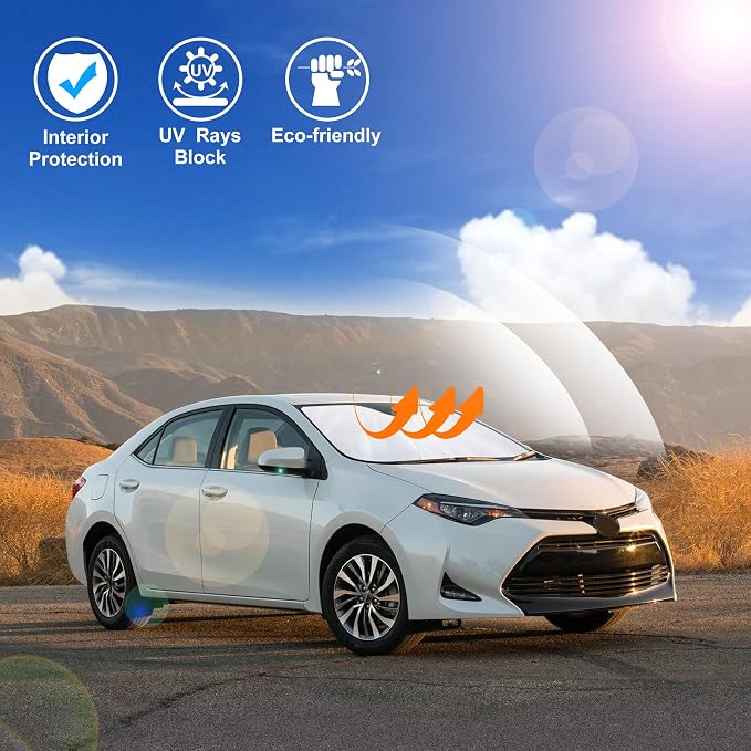 Windshield Sun Shade for 2014-2019 Toyota Corolla Accessories | Full covered, Foldable & Durable, Block UV Rays, Reduce Heat, Easy to install, Keep Car Cooler - Image 6