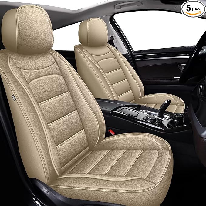 IKABEVEM Car Seat Covers Fit for ES 350/300h 2007-2025 2026: Full Set Luxury Leather Automotive Seat Covers, Car Seat Protector(5 Seats, Beige) by IKABEVEM