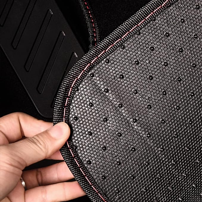 CAR PASS Rainbow Waterproof Universal Fit Faux Leather Car Carpet- Anti-Slip Nibbed Backing Floor Mats for SUV, Vans,Sedans,Trucks, Automotive Set of 4 for Women (Black with Red) - Image 6