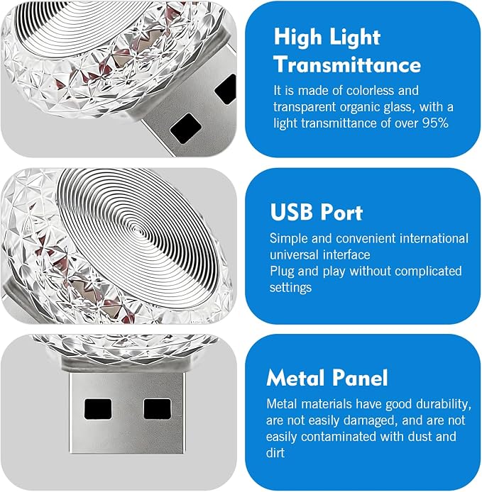1 PC USB LED Car Interior Atmosphere Lamp, Plug and Play Portable Mini Car Night Ambient Light, Auto Dashboard Decoration Accessories for Most Cars, SUVs, Trucks (Blue) - Image 3