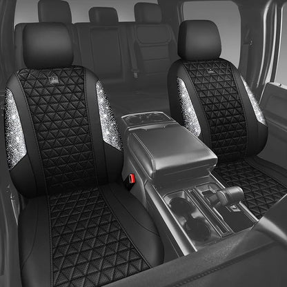 CAR PASS 3D Air Mesh Seat Covers for Cars, Bling Diamond Leather Foam Car Seat Covers for 2 Front Interior Sets, Automotive seat Covers Universal Fit Truck SUV Cute Women Girl, Black Silver Rhinestone - Image 7