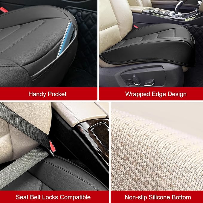 BOPUOVRE Car Seat Cover for Luxury & Comfort PU Leather | Anti Slip Full Wrap Protection Storage Pocket Bottom Cushion Universal Fit 95% Vehicles Black 1 Piece - Image 4