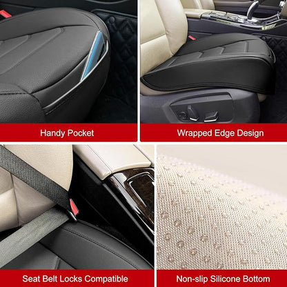 BOPUOVRE Car Seat Cover for Luxury & Comfort PU Leather | Anti Slip Full Wrap Protection Storage Pocket Bottom Cushion Universal Fit 95% Vehicles Black 1 Piece - Image 4